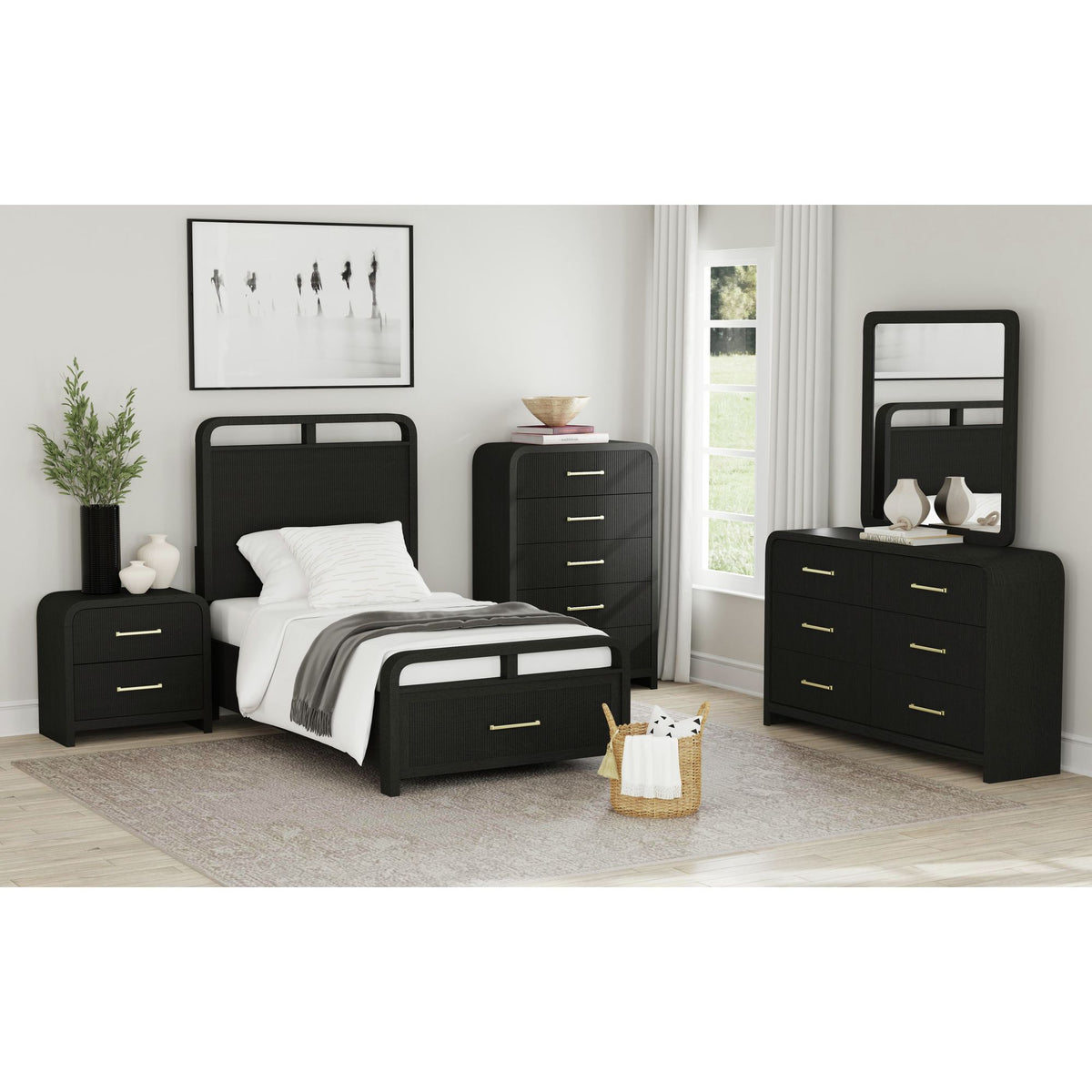 Ridgemont Dresser And Mirror Set In Black With Grain