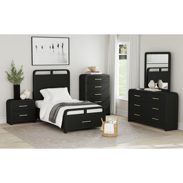 Ridgemont Twin Storage 5Pc Bedroom Set In Black With Grain