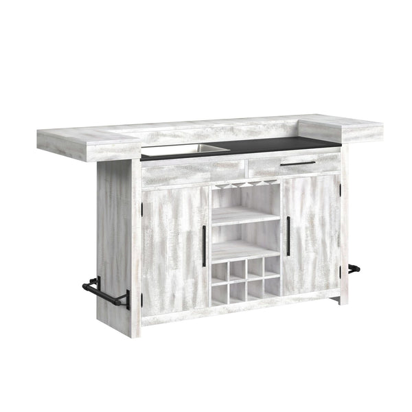 Rogen Rustic Bar Table With Ice Tray, Usb And Power In Rustic White