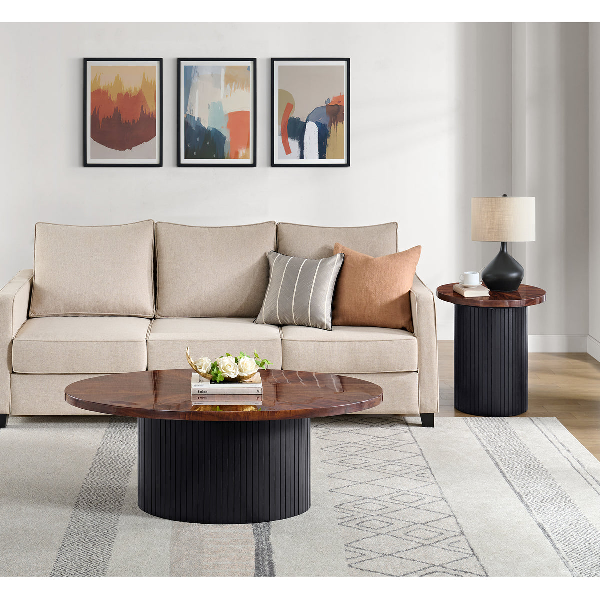 Rosemond Oval Coffee Table With Top In Cherry And Base In Black