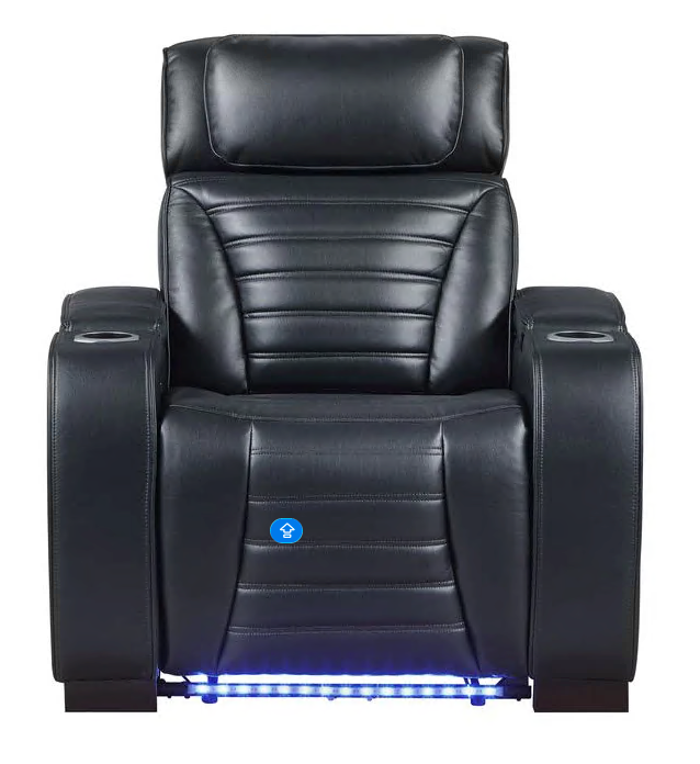Ephron Leather Air Upholstered Power Motion Recliner with Storage Armrests, Cup Holder, Power Headrest and LED Lighting