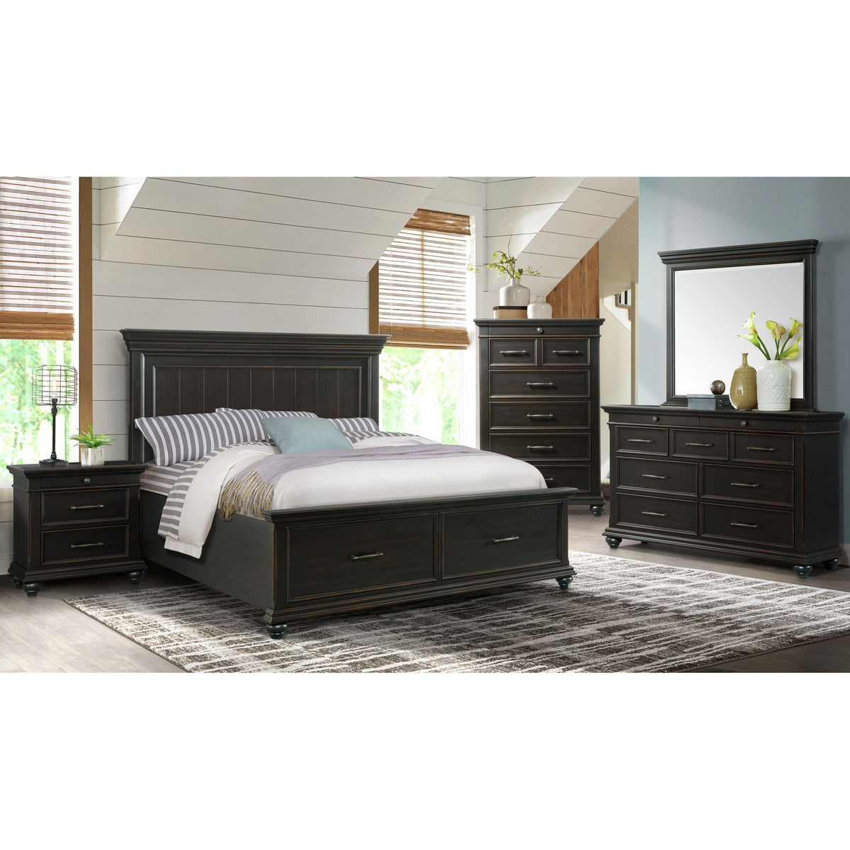Slater King Platform Storage 5Pc Bedroom Set Black
