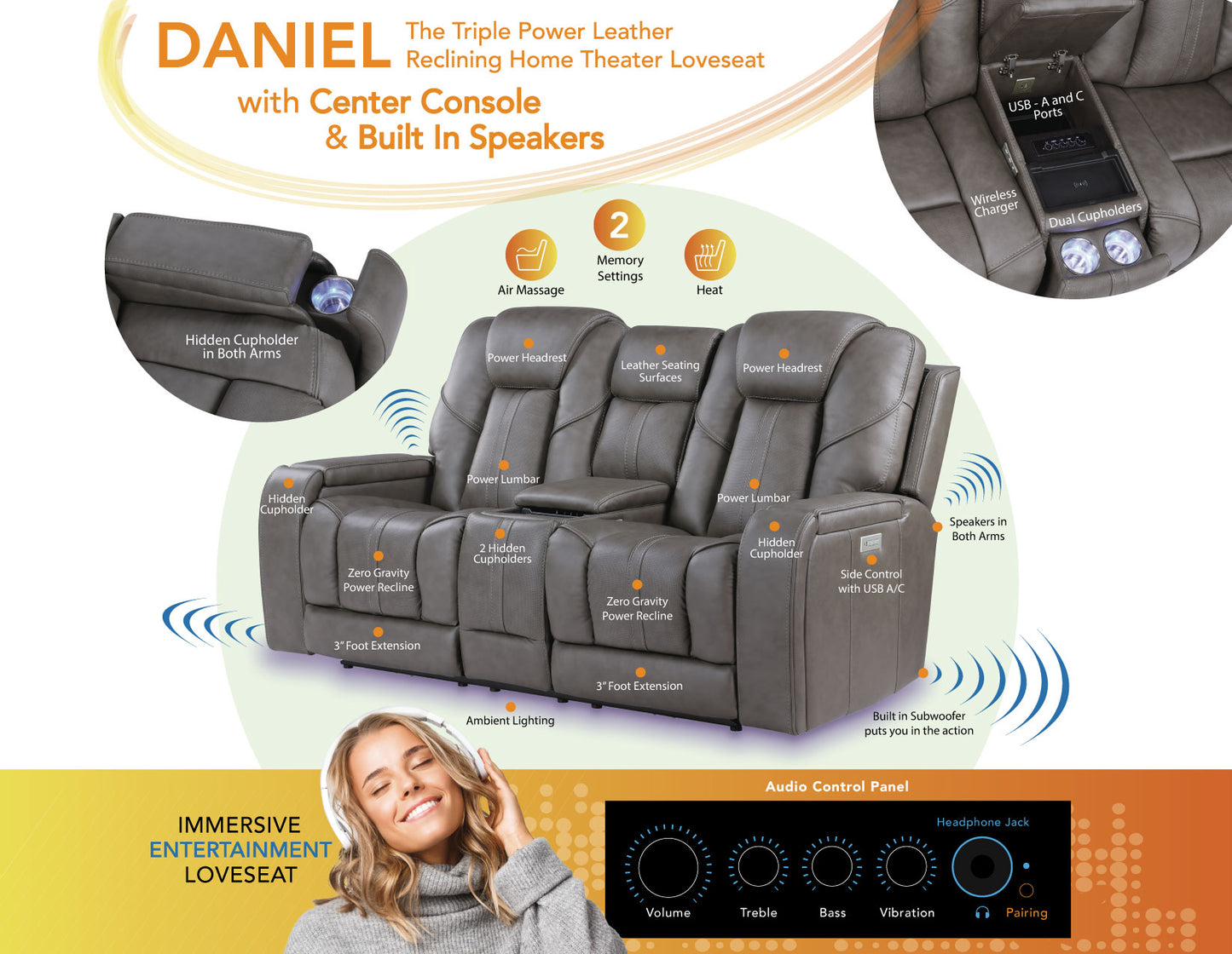 Daniel 2PC Power Living Room Set