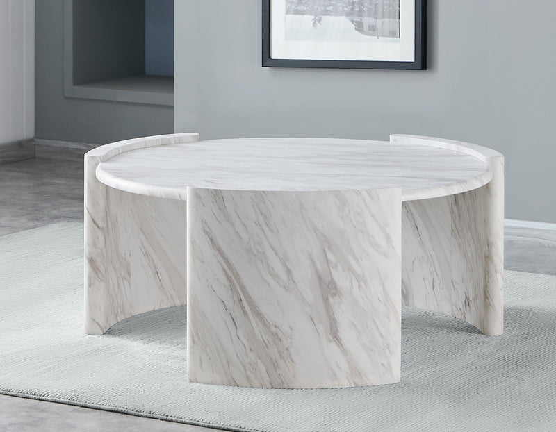 Mesa de cóctel redonda de imitación de mármol merino