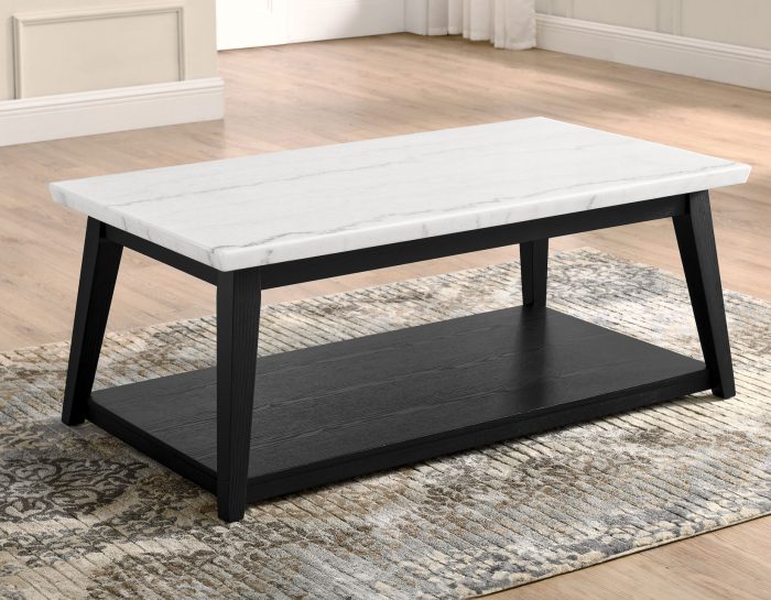Mesa de cóctel Vida de mármol blanco con ruedas y acabado negro