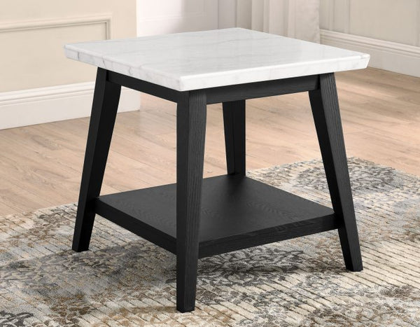 Mesa auxiliar con tapa de mármol blanco Vida, acabado negro