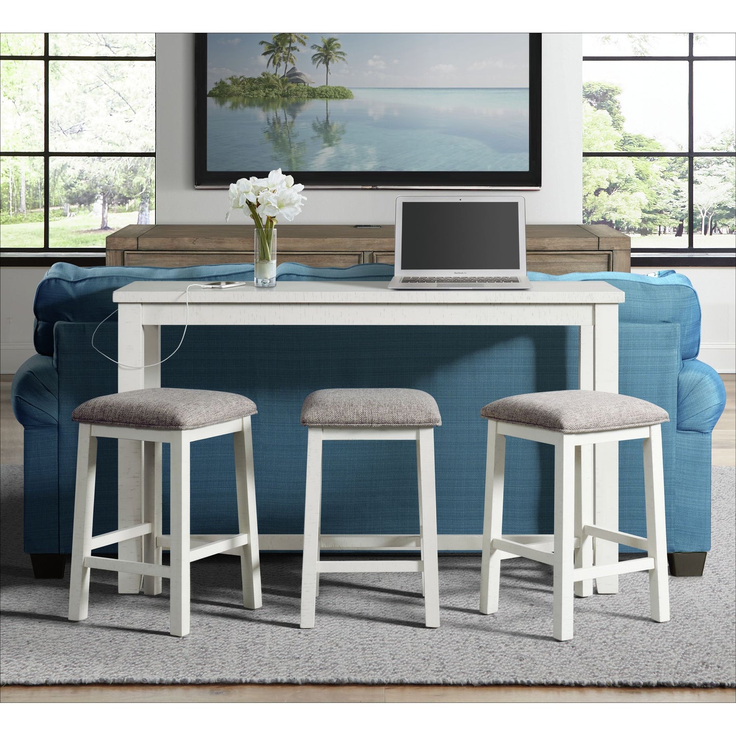 Paquete individual de mesa de bar auxiliar Stone en blanco