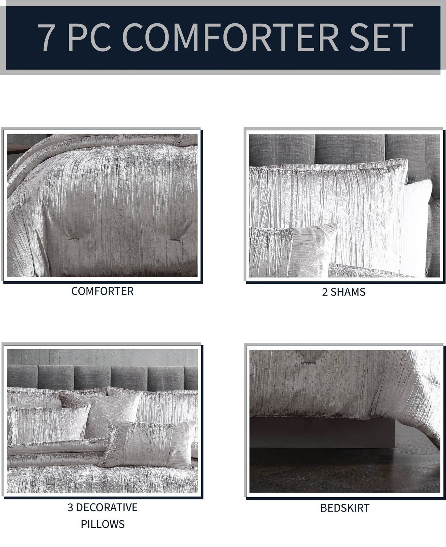 Taos 7 pc Velvet Comforter Silver