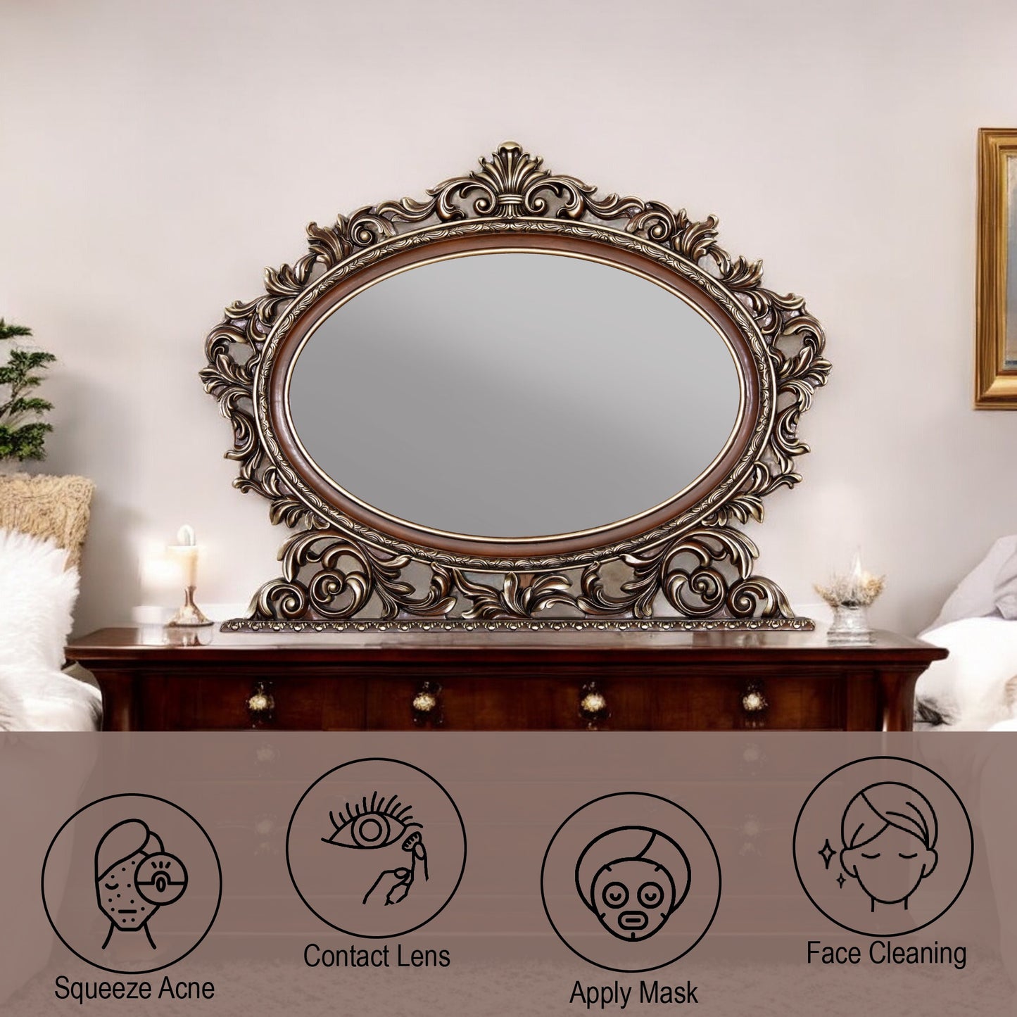 Devany Oval Mirror with Scrolled Details