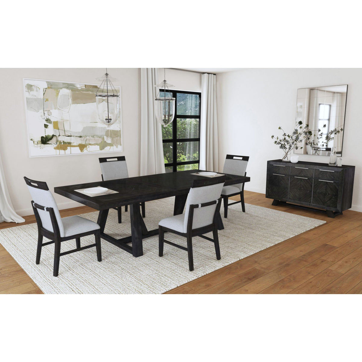 Transcend Dining Table With 22" Leaf In Charcoal