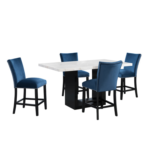 Valentino White 5Pc Counter Height Dining Set-Table & Four Blue Chairs