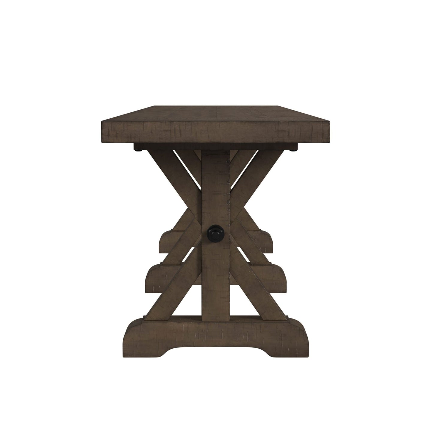 Yellowstone Dining Bench with Metal Bar cross in Medium Brown