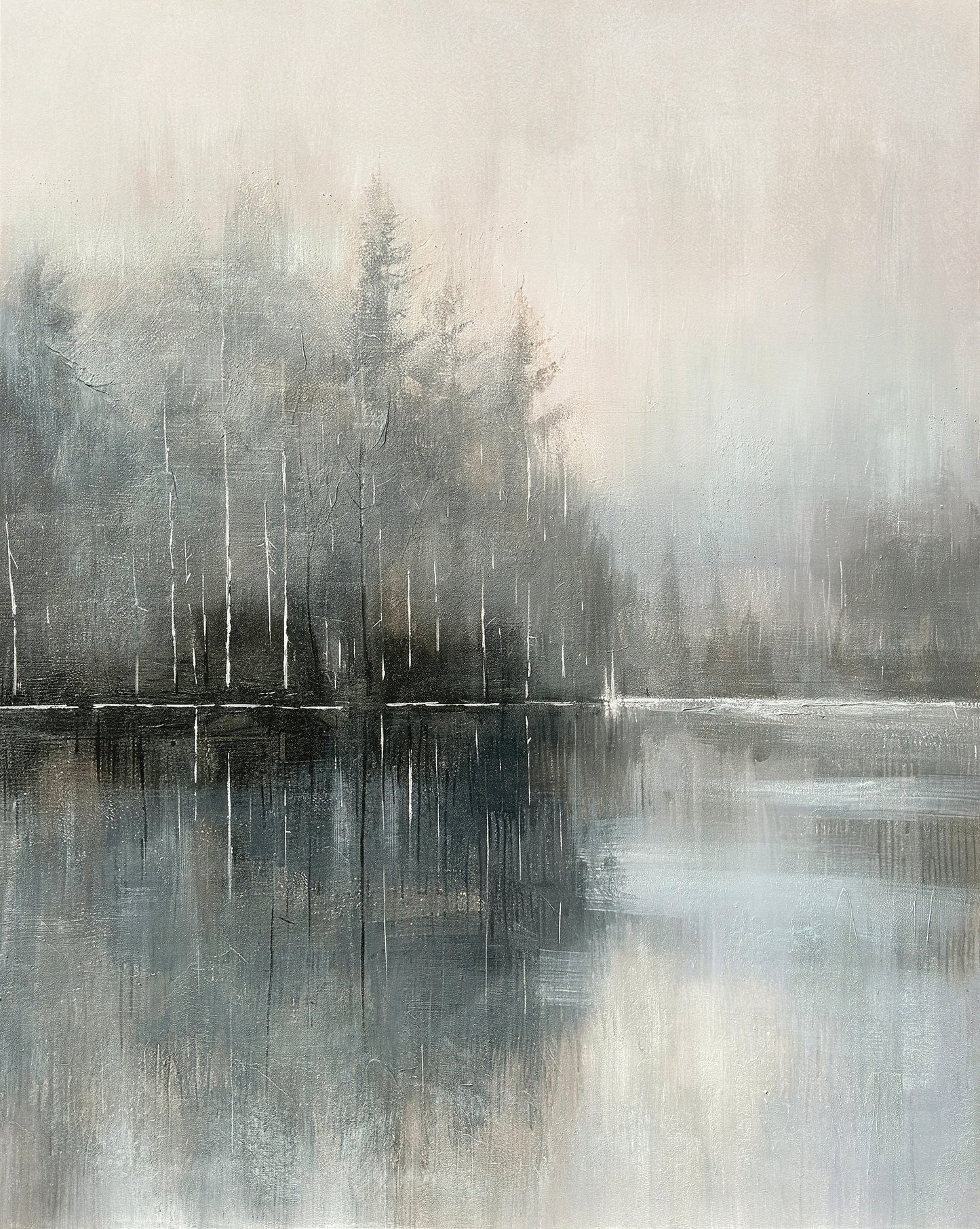 ''Foggy Lake II'' Hand-painted Wrapped Canvas