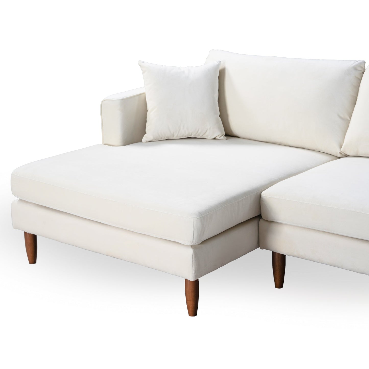 Blake L-Shaped Cream Velvet Sectional Sofa Left Facing