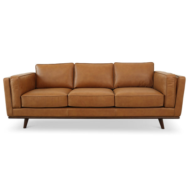 Sofá Chase Mid Century Modern de cuero genuino