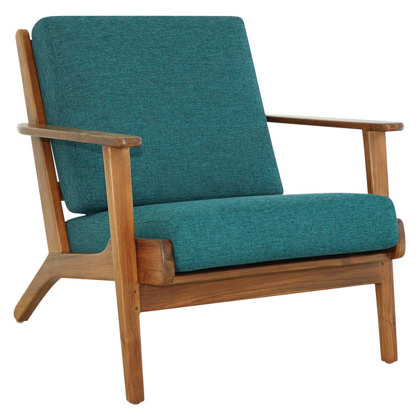 Sillón Connor de madera maciza y lino - Verde azulado