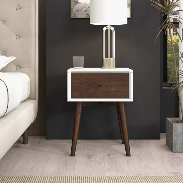 Mesita de noche de madera maciza Avery con 1 cajón