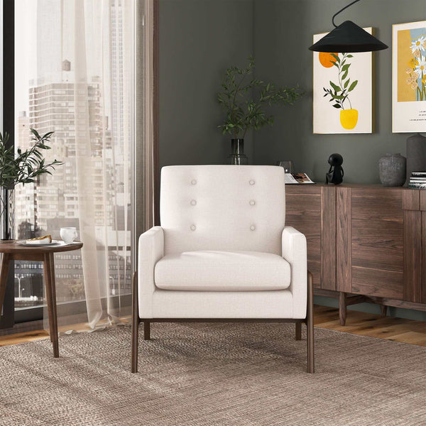 Sillón Cole de madera maciza de terciopelo beige