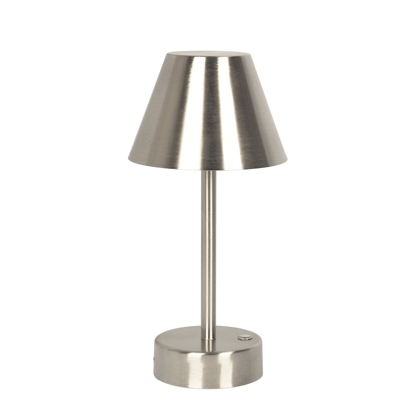 Lámpara de mesa LED recargable Elegance, níquel cepillado, interruptor táctil LED