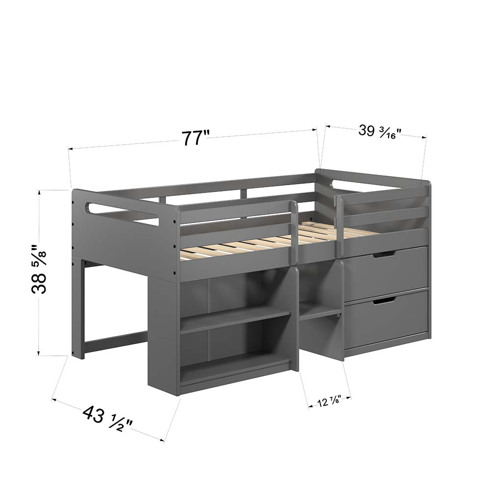Fabiana Twin Loft Bed 2 Drawers Twin Loft Bed with Storage