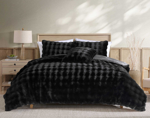 Bubble Faux Fur Black 4 pc Comforter Set