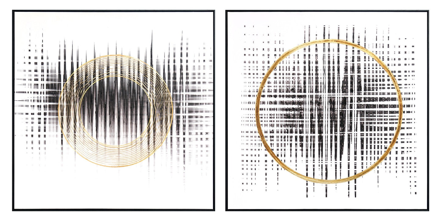 ''Gilded Harmonics Geometric Set'' Hand-painted Canvas in Frame (set)