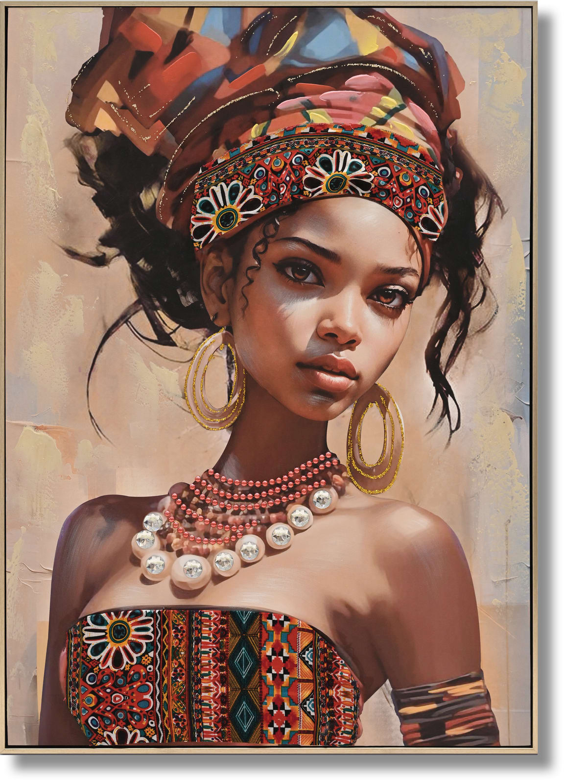 ''Regal Heritage Portrait'' Hand-painted Canvas w/ Fabric in Frame