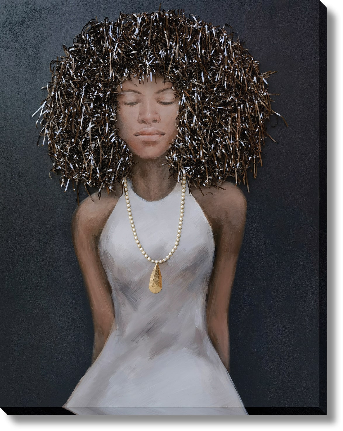 ''Queenly Grace - Textured Portrait'' Hand-painted Canvas w/ Fabric