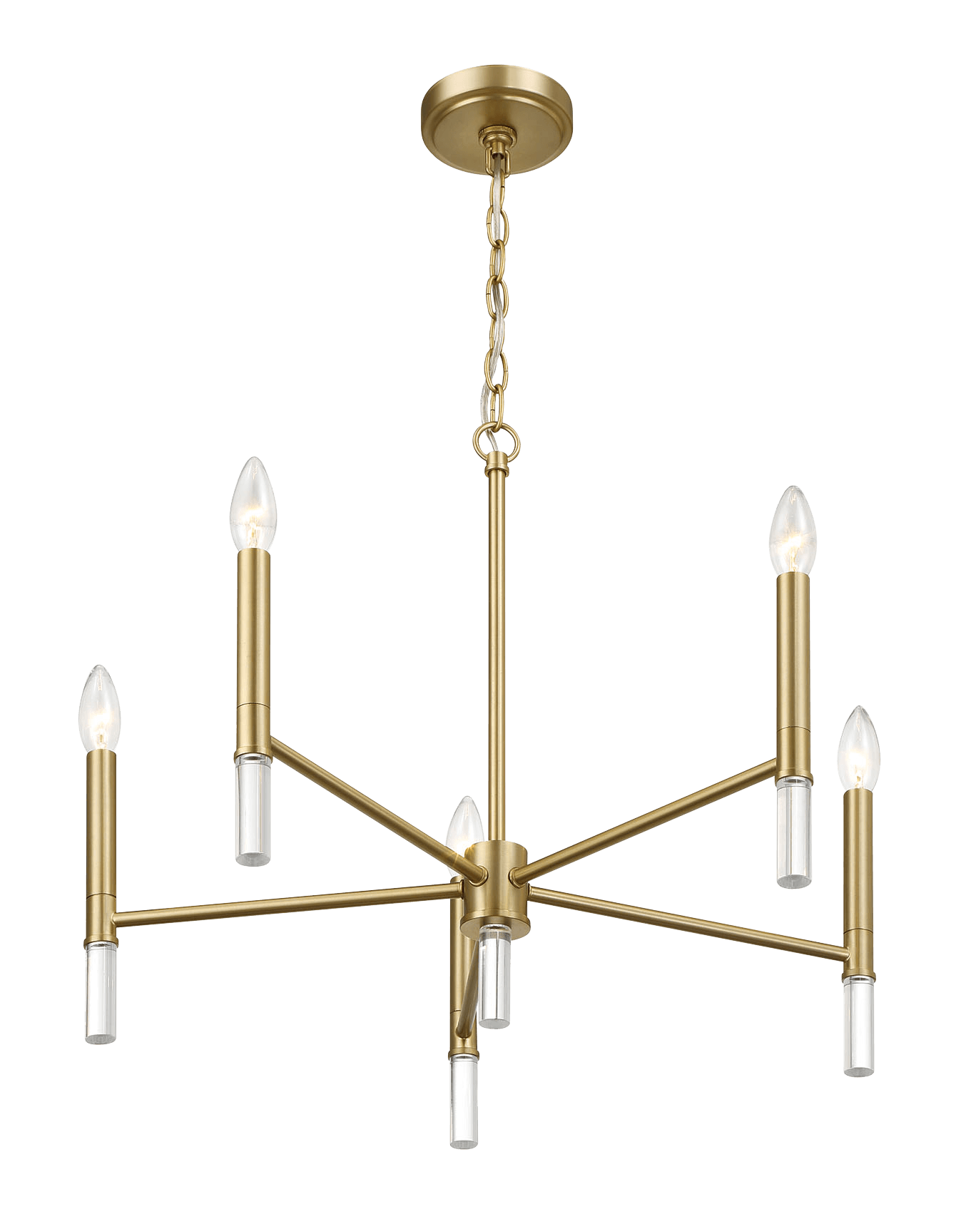 Candelabro de cinco luces de latón dorado con luz de vela, 61 cm de ancho x 45 cm de alto