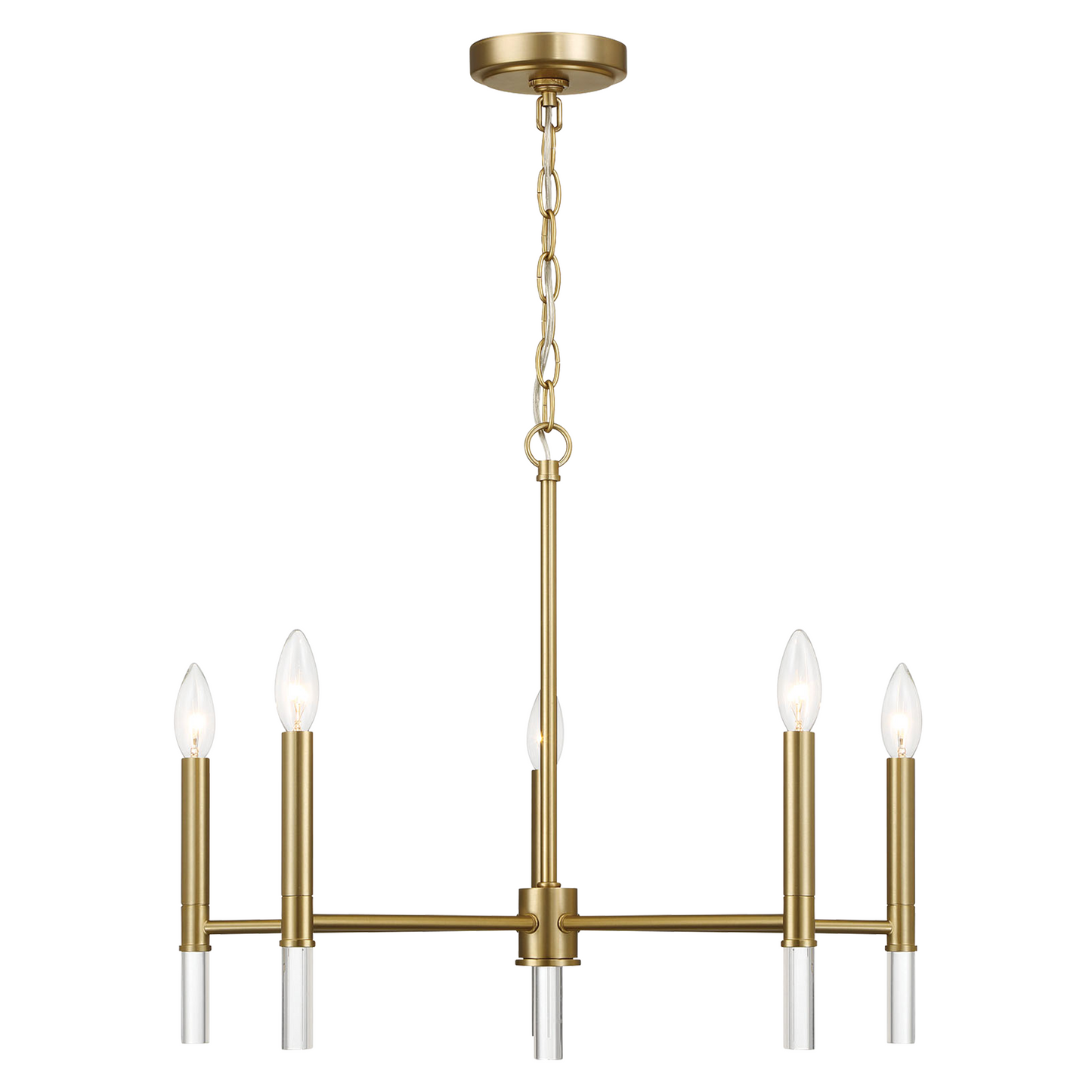 Candelabro de cinco luces de latón dorado con luz de vela, 61 cm de ancho x 45 cm de alto