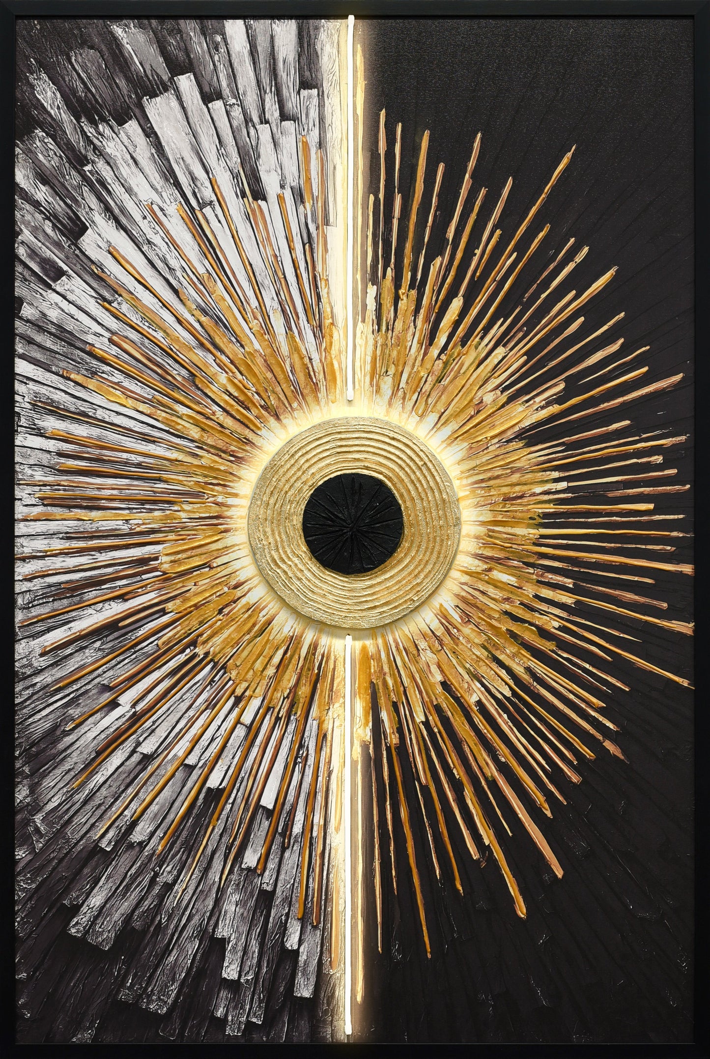 Solar Divide I Hand-Embellished LED Canvas in Frame