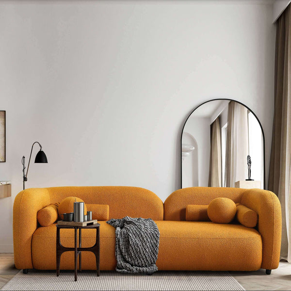 Sofá de bouclé estilo Japandi amarillo Donna