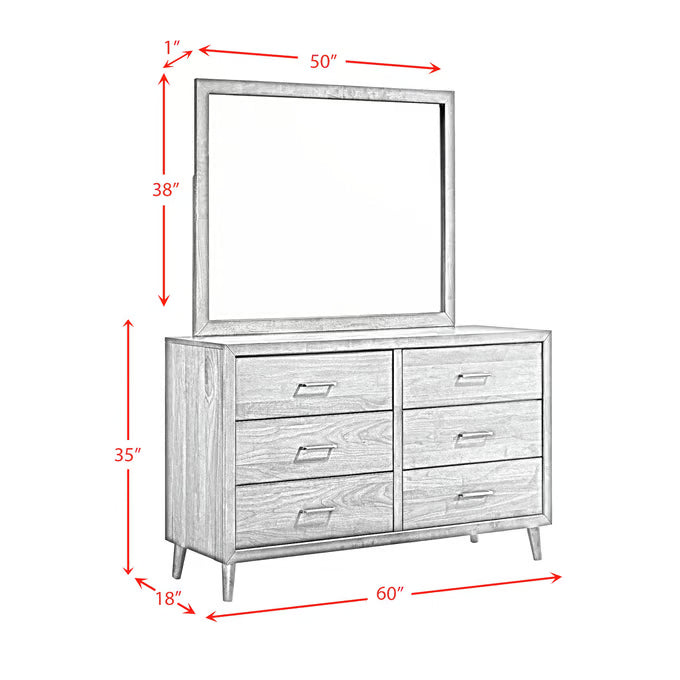 Malibu 6-Drawer Dresser & Mirror – Walnut