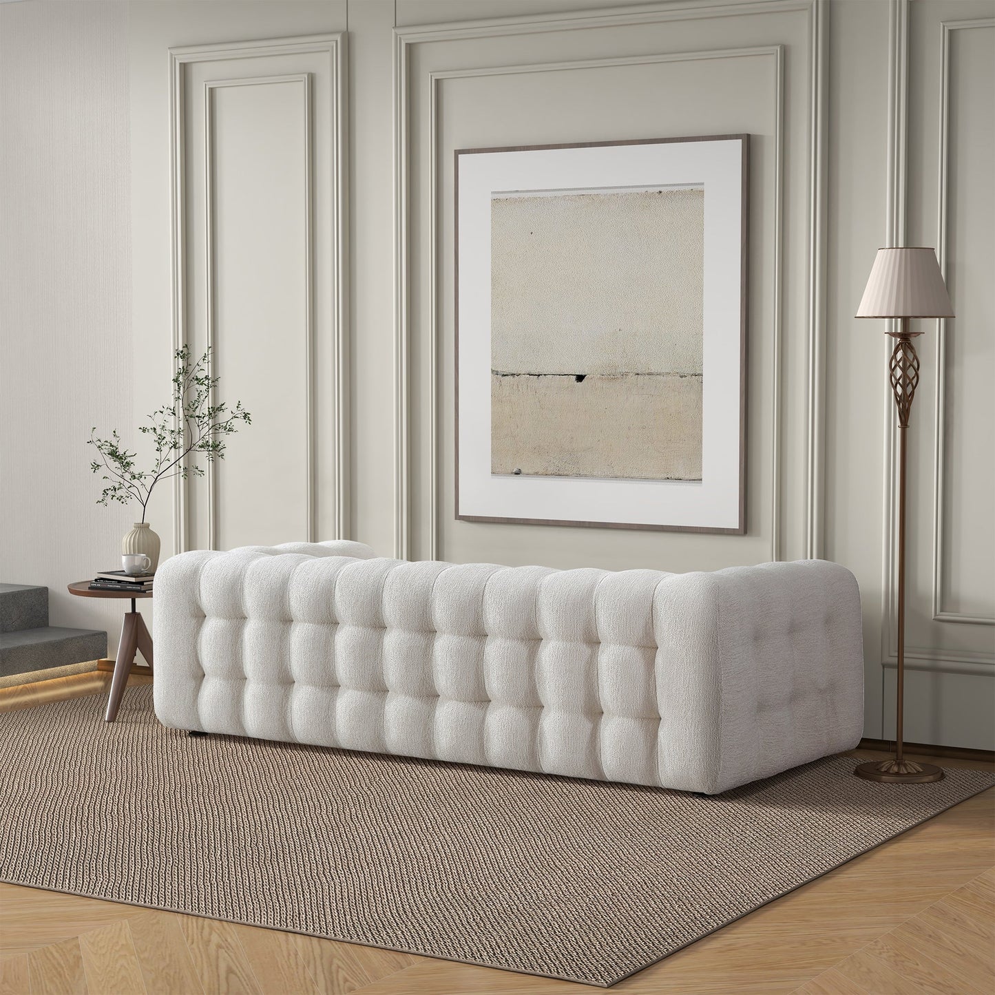 Eden Modern Tufted Chesterfield Cream Boucle Sofa