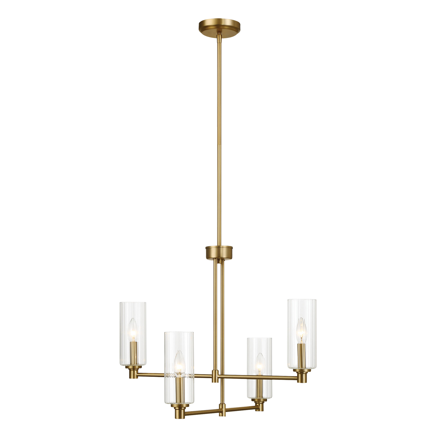 Enigma Four Lights Chandelier With Clear Ribbed Glass -Satin Brass