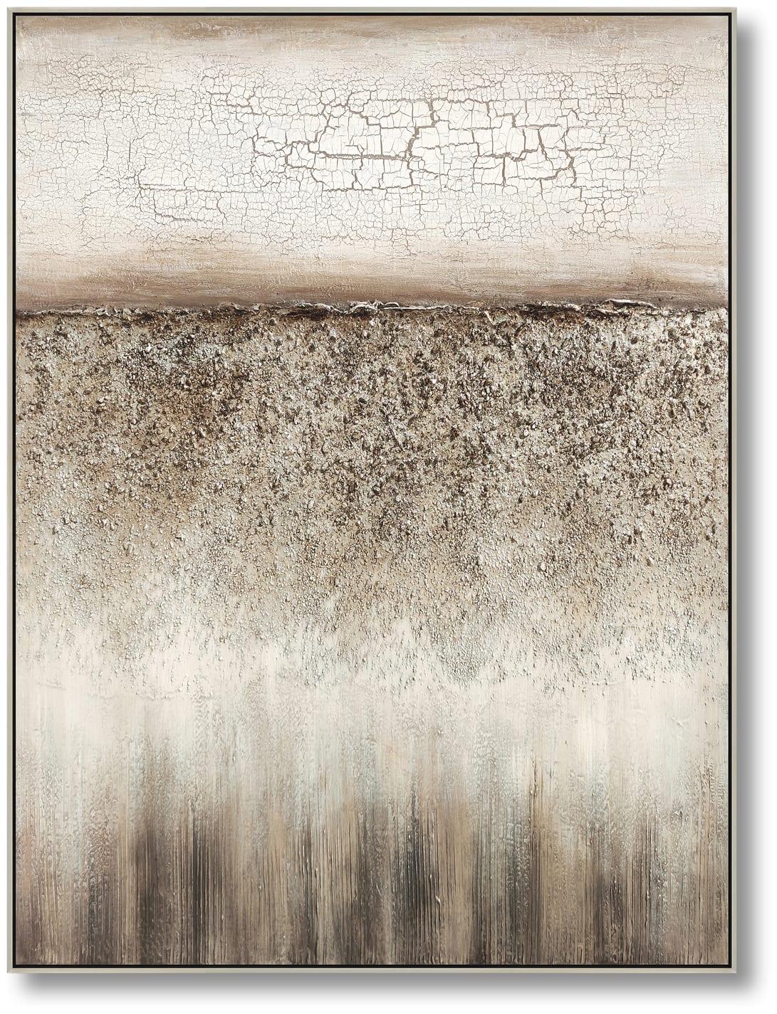 ''Cracked Earth Textured Serenity'' Hand-painted Canvas in Frame
