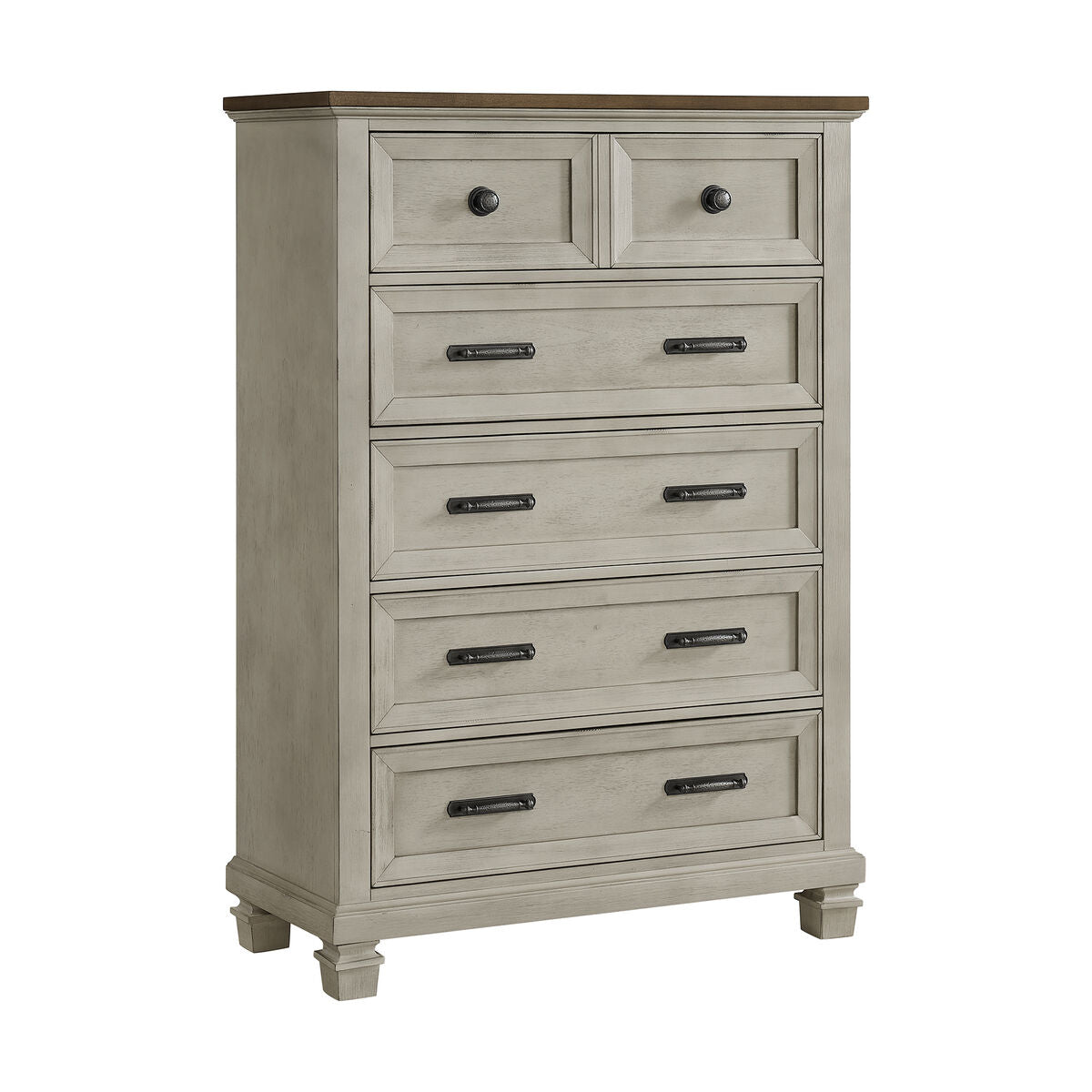 Farmington 5-Drawer Chest in Medium Brown and Washed Stone