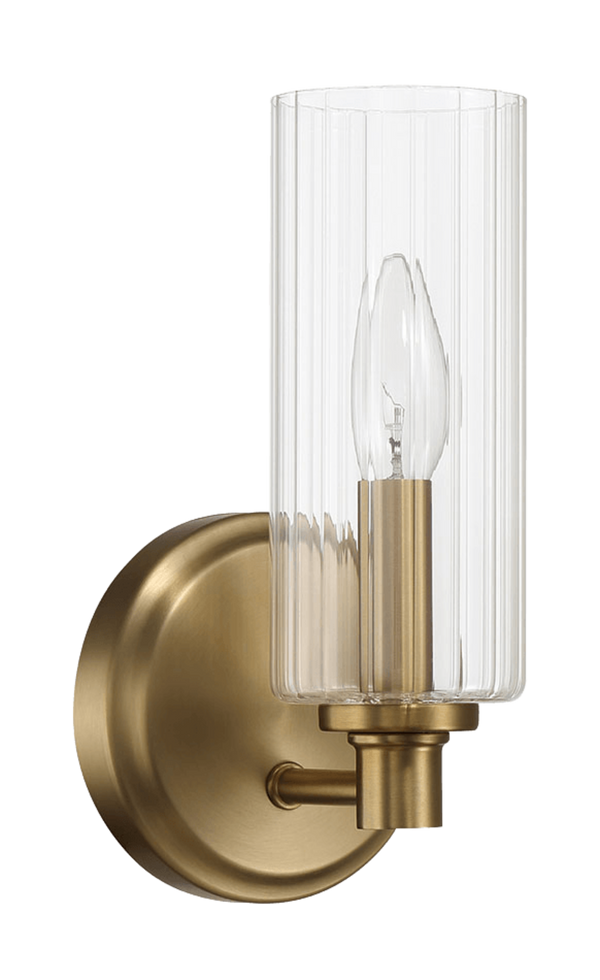 Aplique de pared Jardin de una luz con cristal acanalado transparente - Latón satinado