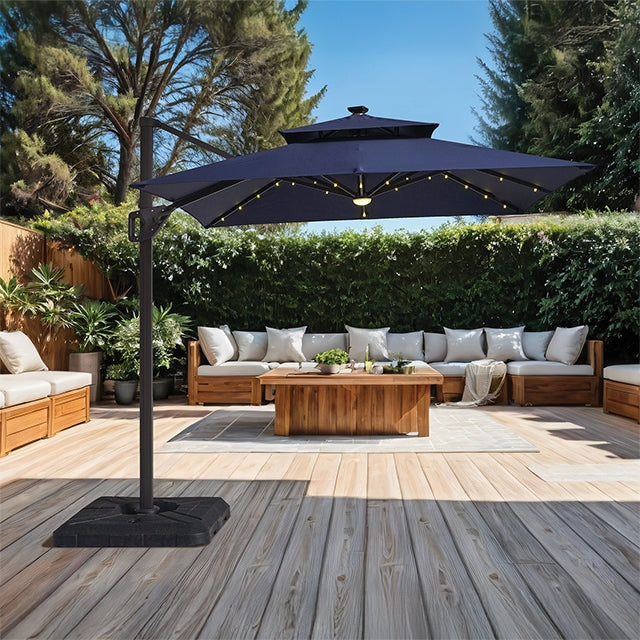 Xico 8 Ft Square Umbrella w/ Double Top w/ LED Light + 37