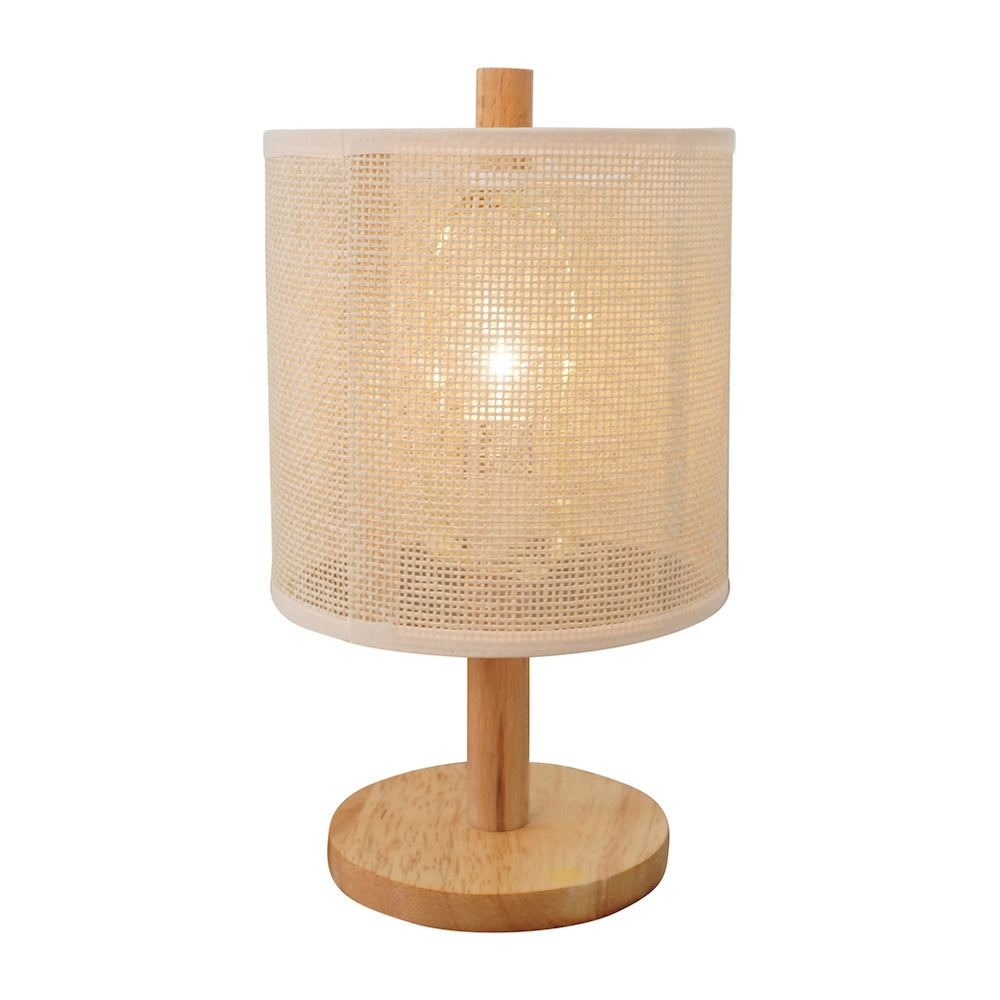 Lámpara de mesa Levio, base de madera de roble natural con pantalla de lino
