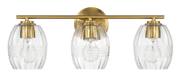 Lámpara de pared Luster de tres luces con cristal transparente para baño sobre espejo - Latón satinado
