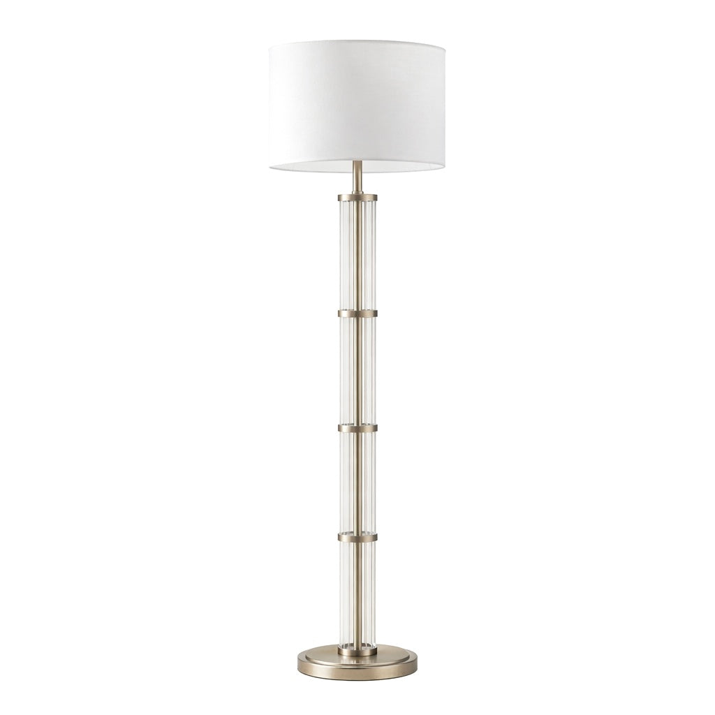 Nimbus Brushed Nickel Floor Lamp with 3-Way Rotary Switch Clear Glass Body Metal Base