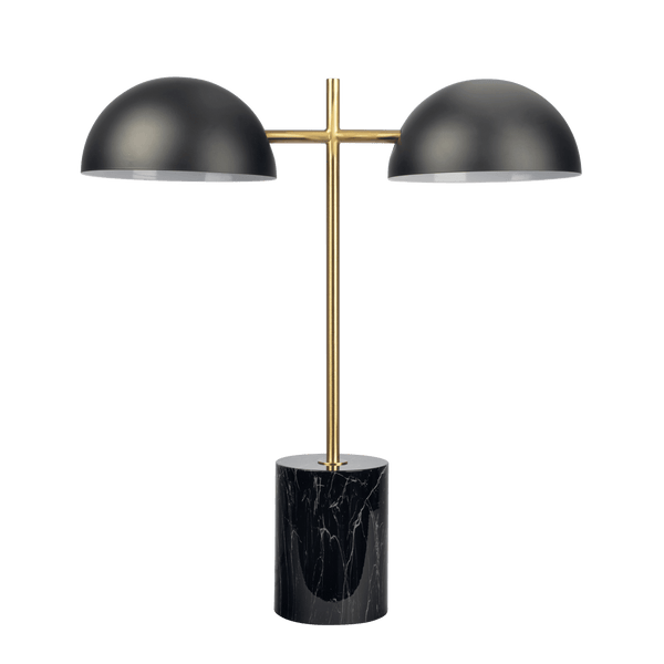 Lámpara de mesa Nova Hydro negra con interruptor de encendido y apagado, lámpara doble con base de imitación mármol