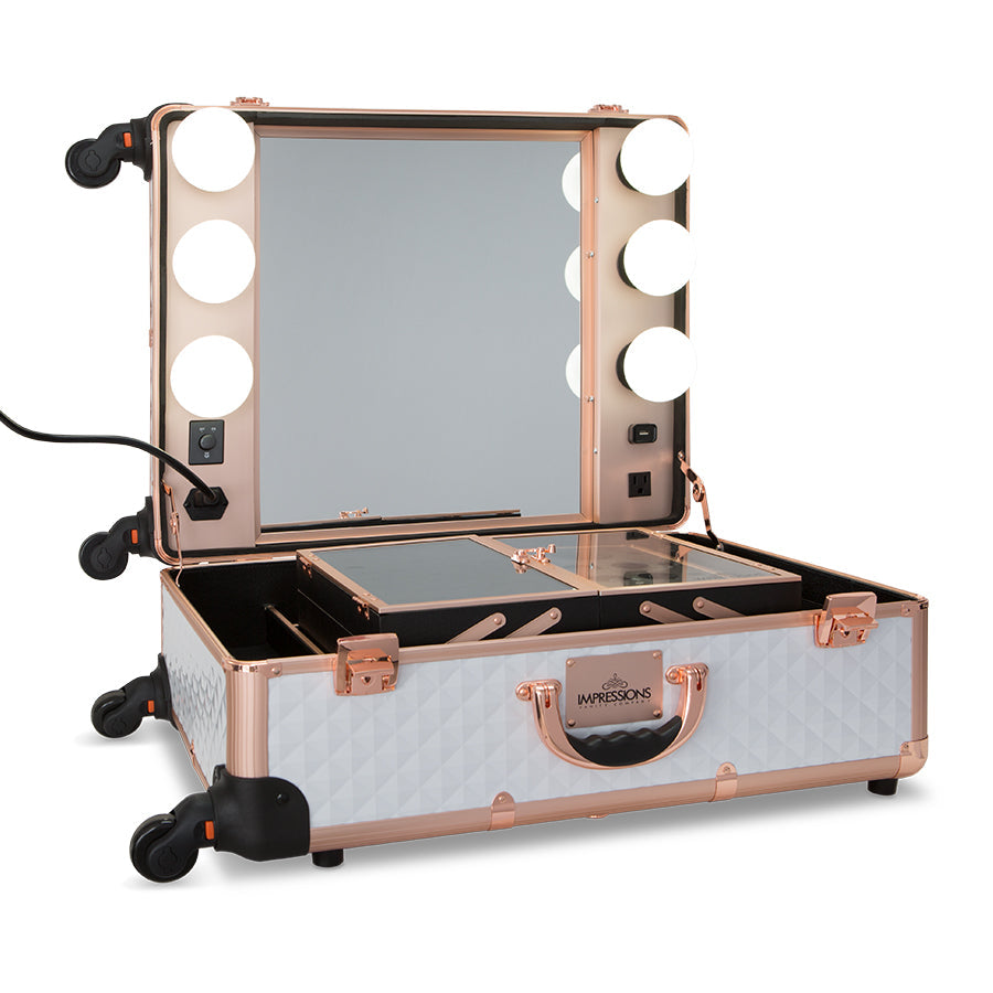 SlayCase® Pro Vanity Travel Train Case with Stand in White & Rose