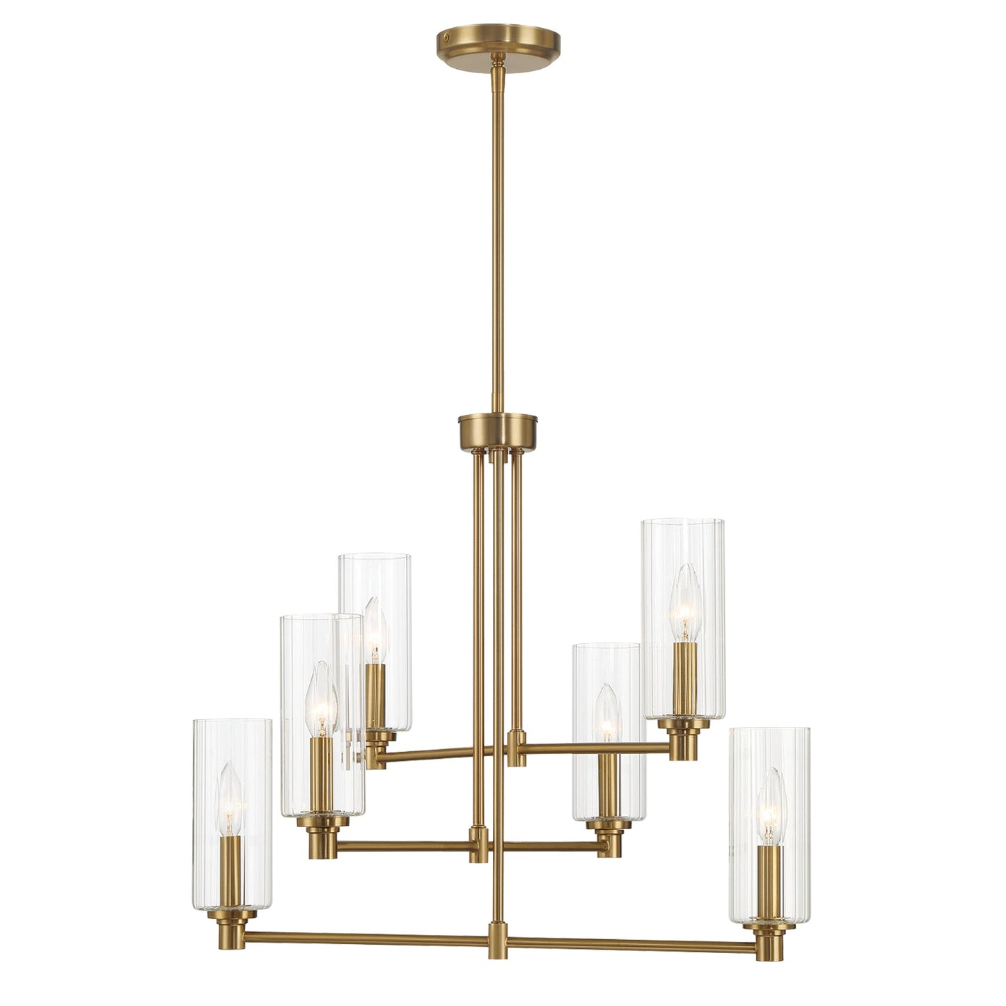 Timeless Six Lights Chandelier With Clear Ribbed Glass - Satin Brass