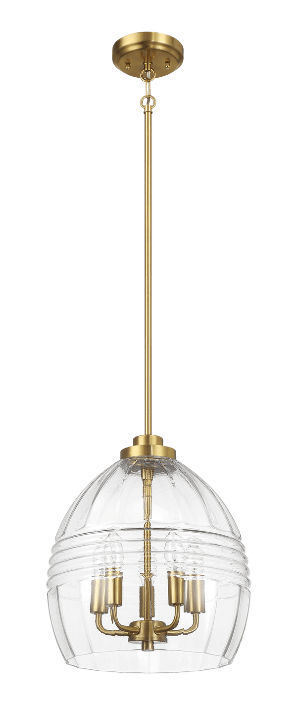 Lámpara colgante Zen Five con cadena y cristal transparente - Latón satinado