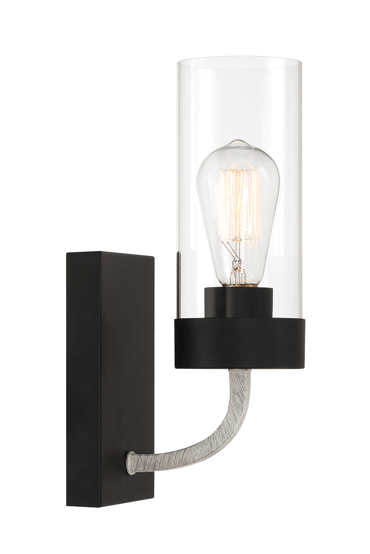 Aplique Zephyr de una luz con cristal transparente y acabado en metal negro