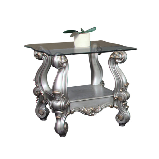 Versailles Antique Platinum & Clear Glass End Table - Canales Furniture
