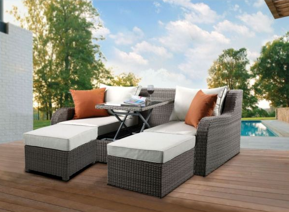 Salena Beige & Gray Patio Sectional & 2 Ottomans