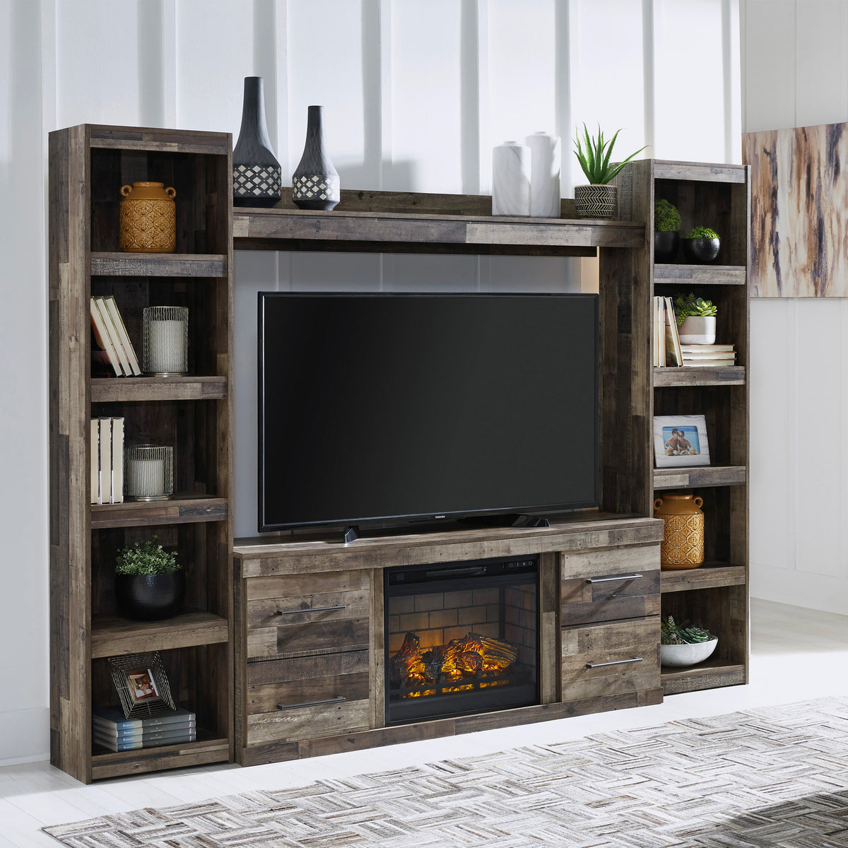 Mueble de TV con chimenea eléctrica de granja para sala de estar, mesa  consola multimedia de 60 pulgadas para televisores de hasta 70 pulgadas